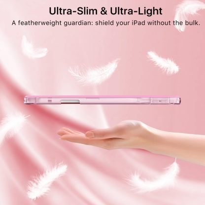 MoKo Case for iPad 9th/8th/7th Generation Case 10.2-Inch 2021/2020/2019 with Pencil Holder, Slim Light Trifold Protective Cover for iPad 10.2 with Hard PC Translucent Back Shell, Pink