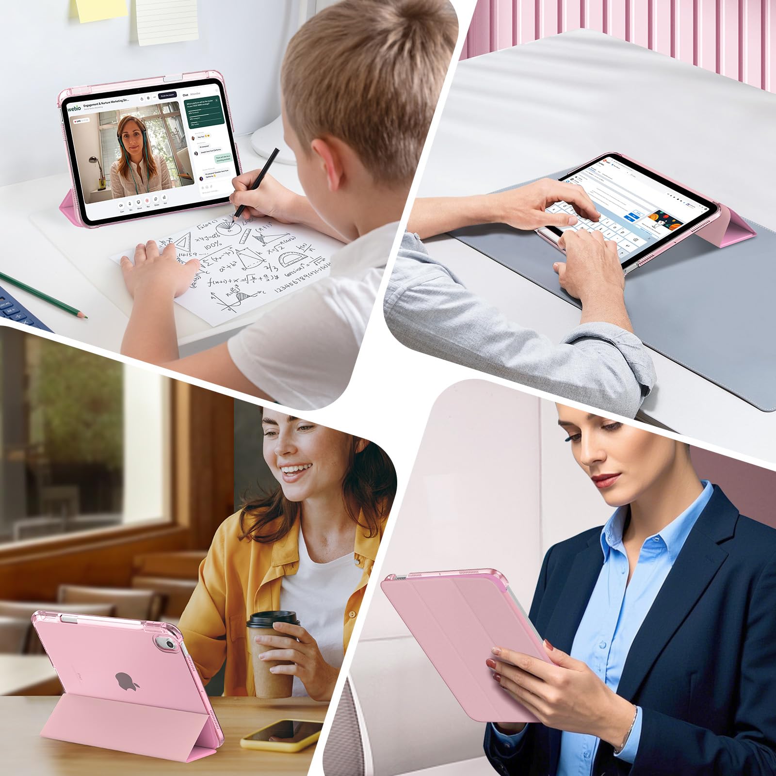 MoKo for iPad Air 11 inch Case (M4/M3/M2) 2026/2025/2024, iPad Air 5th/4th Gen 10.9 inch Case 2022/2020 with Pencil Holder, Slim Light Trifold Cover with Hard PC Translucent Back Shell, Pink
