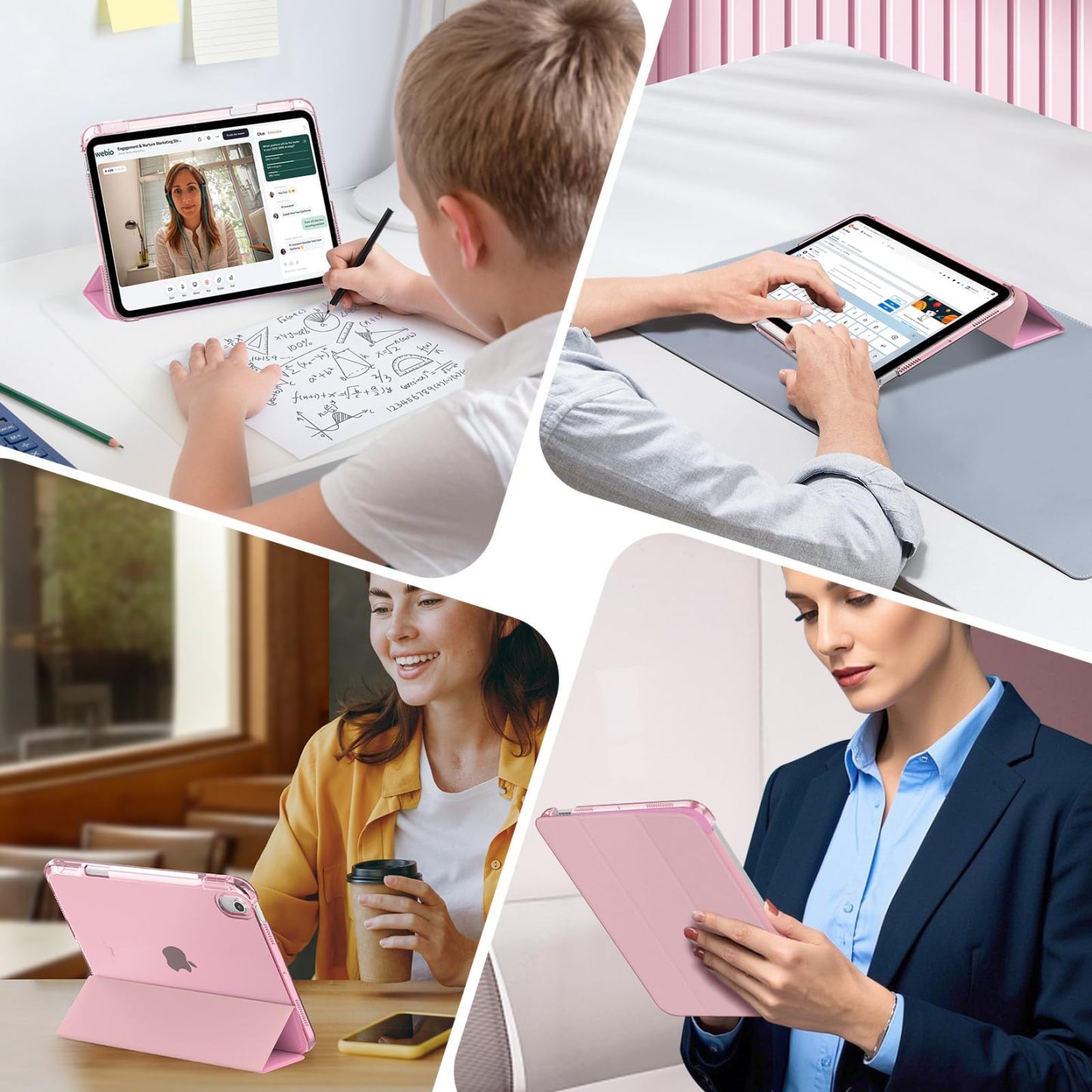 MoKo for iPad Air 11 inch Case (M4/M3/M2) 2026/2025/2024, iPad Air 5th/4th Gen 10.9 inch Case 2022/2020 with Pencil Holder, Slim Light Trifold Cover with Hard PC Translucent Back Shell, Pink