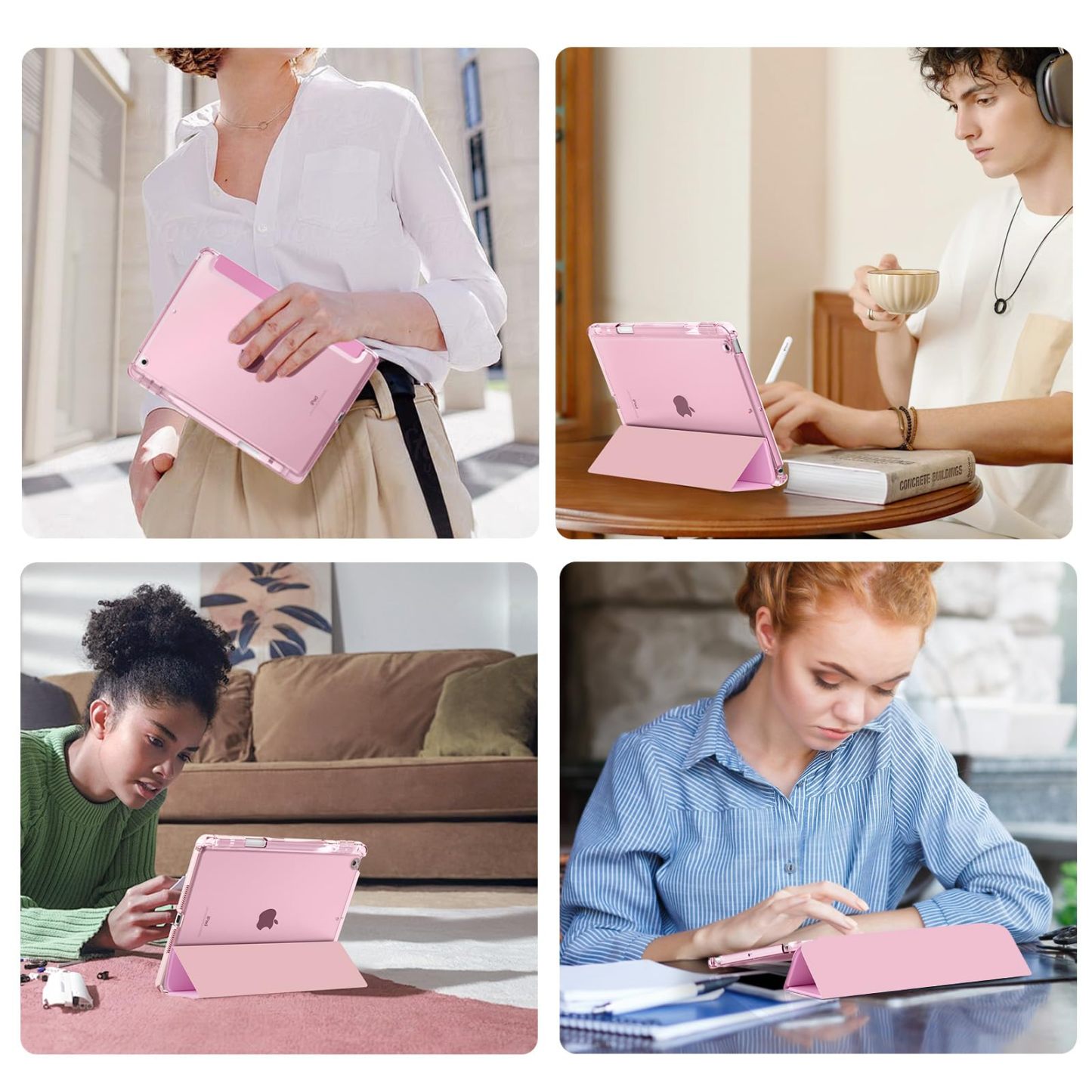 MoKo Case for iPad 9th/8th/7th Generation Case 10.2-Inch 2021/2020/2019 with Pencil Holder, Slim Light Trifold Protective Cover for iPad 10.2 with Hard PC Translucent Back Shell, Pink