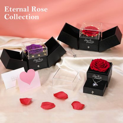 Emibele Preserved Rose Flower with Heart Necklace, Eternal Purple Rose Gifts for Her Women Mom Wife Grandma on Mothers Day Anniversary Birthday Valentines