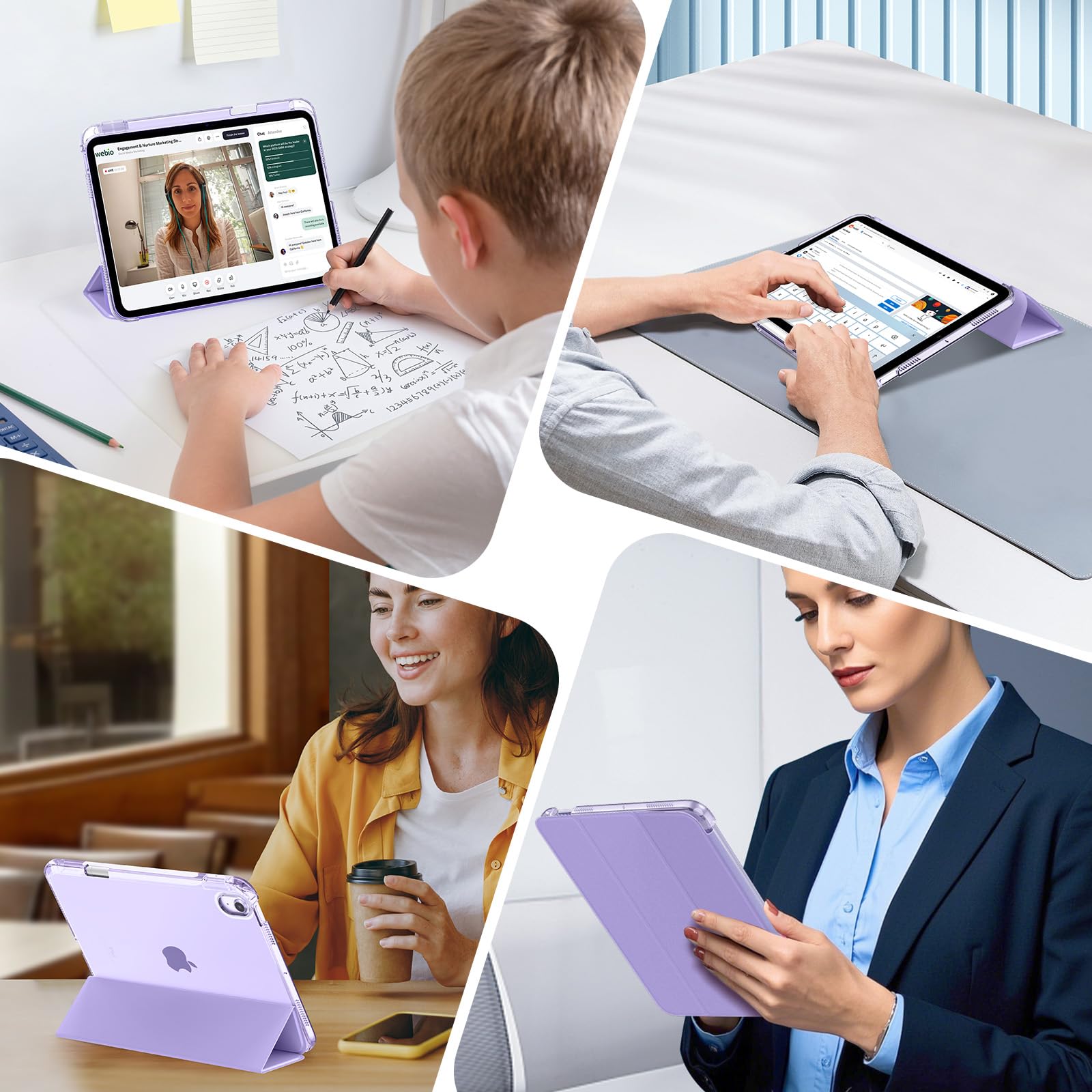 MoKo Case for iPad Air 11 inch Case (M4 2026/M3 2025/M2 2024), iPad Air 5th/4th Gen 10.9 inch Case 2022/2020 with Pencil Holder, Slim Trifold with Translucent Back Shell, Lilac