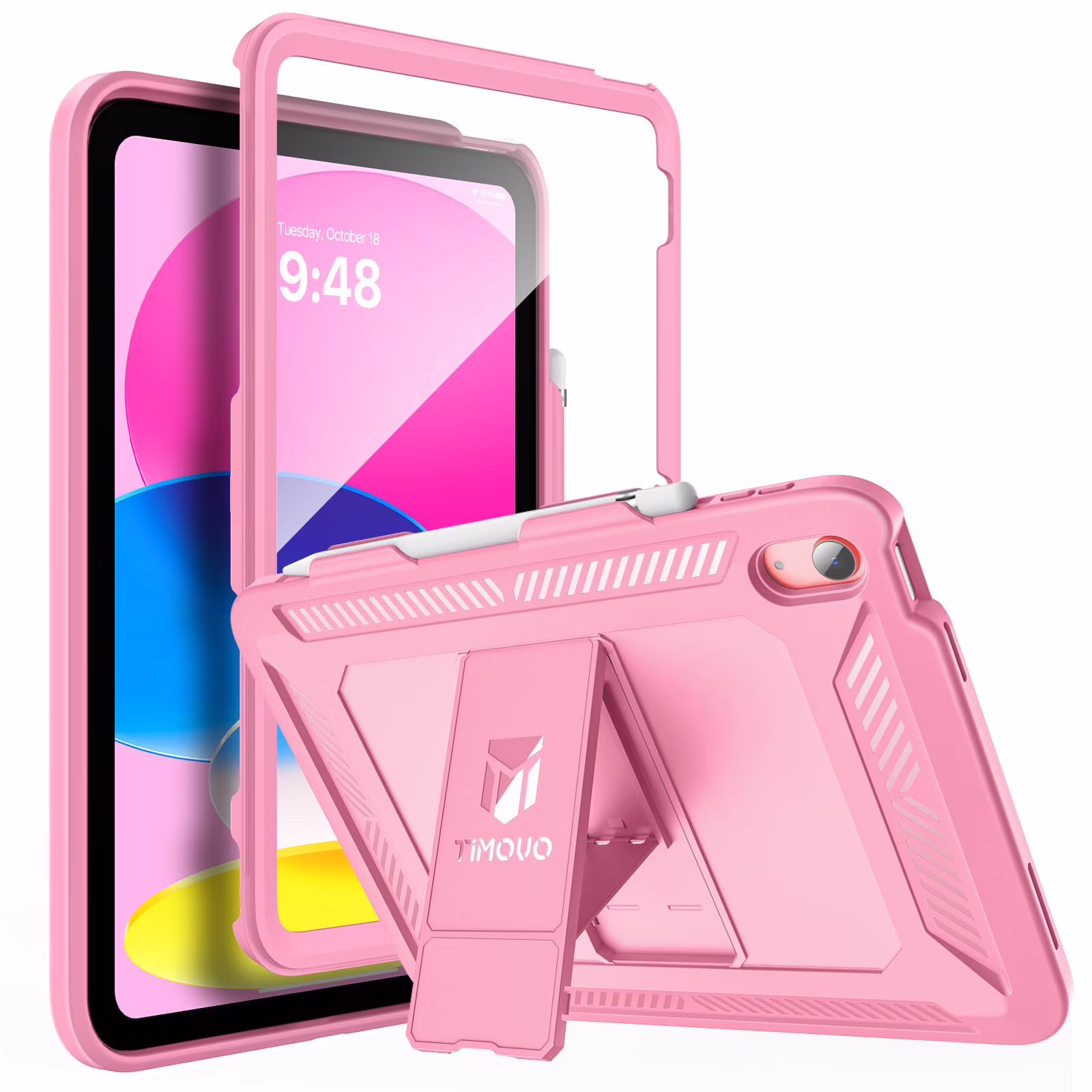 TiMOVO Case for iPad (A16) 11th Generation 11 Inch 2025, iPad 10th Generation Case 2022 with Screen Protector, Heavy Duty Shockproof Rugged Protective Cover,Flowers Pink