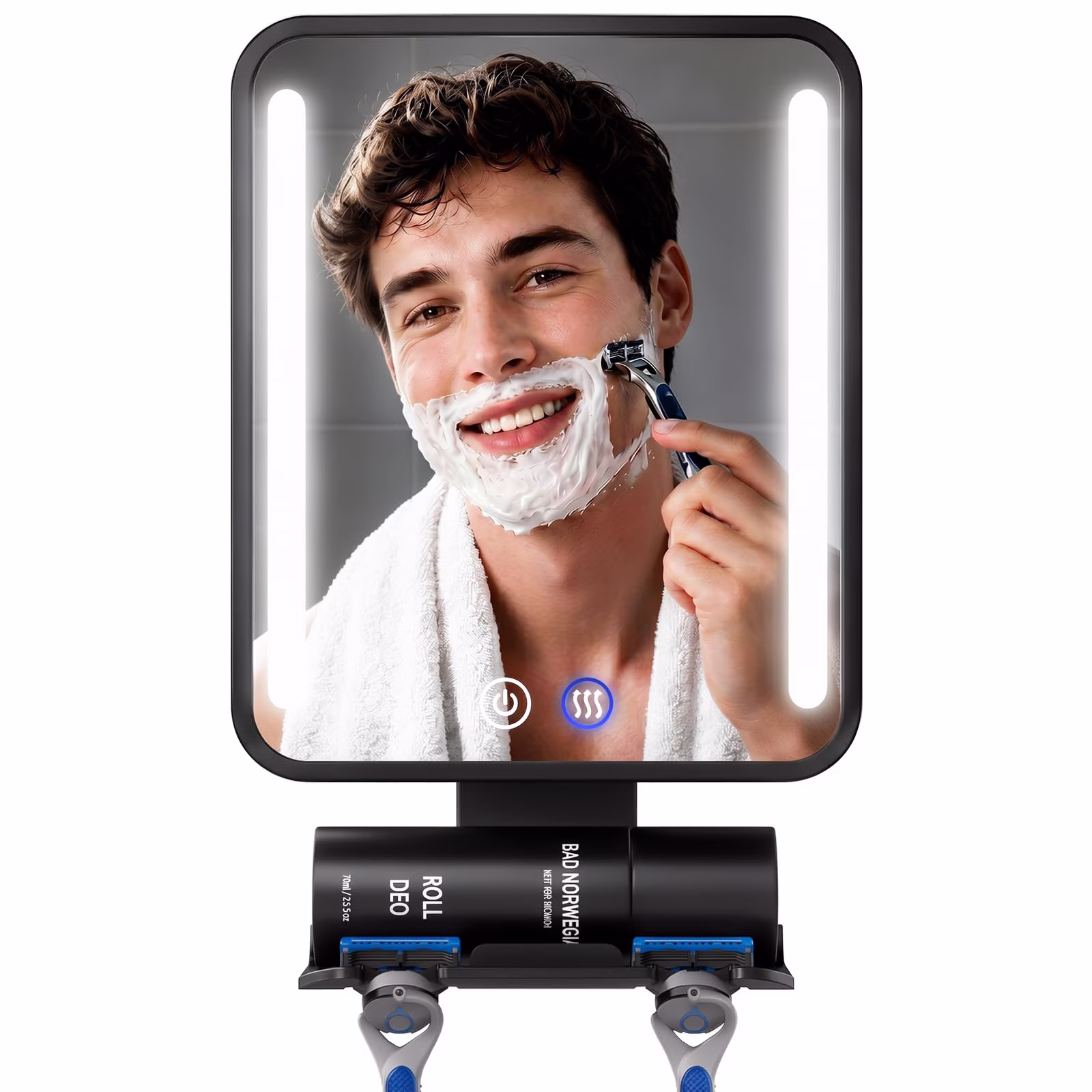 Shinowa Heated Shower Mirror for Shaving Fogless, 360° Adjustable Anti-Fog Mirror with 3-Color Dimmable LED Lights, 5000mAh Rechargeable & Razor Holder for Bathroom