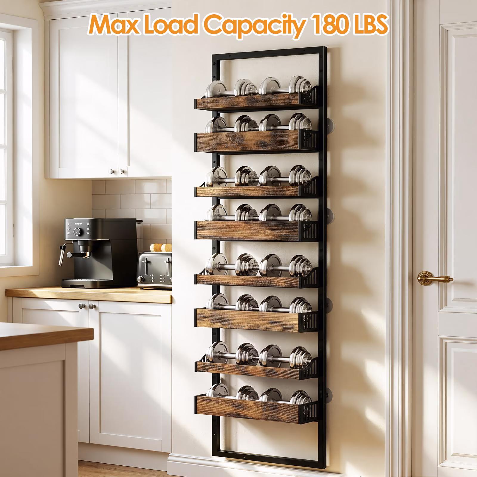 Kssiaz 8 Tier Over the Door Pantry Organizer, 2 IN 1 Heavy-Duty Wall Mount & Hanging Spice Rack Seasoning Shelves with Adjustable Basket, Back of Door Organizer for Kitchen Cabinet Storage, Black