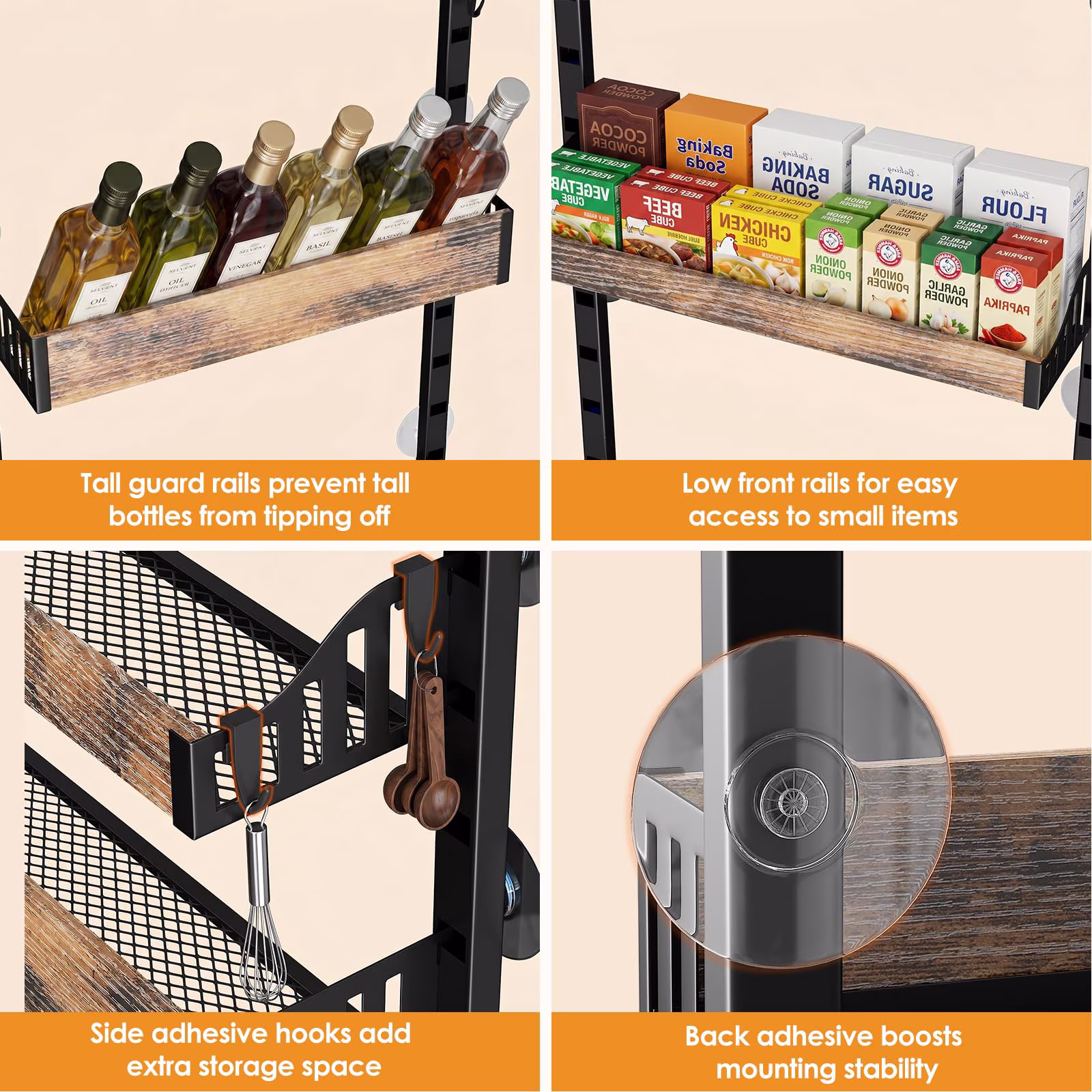 Kssiaz 8 Tier Over the Door Pantry Organizer, 2 IN 1 Heavy-Duty Wall Mount & Hanging Spice Rack Seasoning Shelves with Adjustable Basket, Back of Door Organizer for Kitchen Cabinet Storage, Black