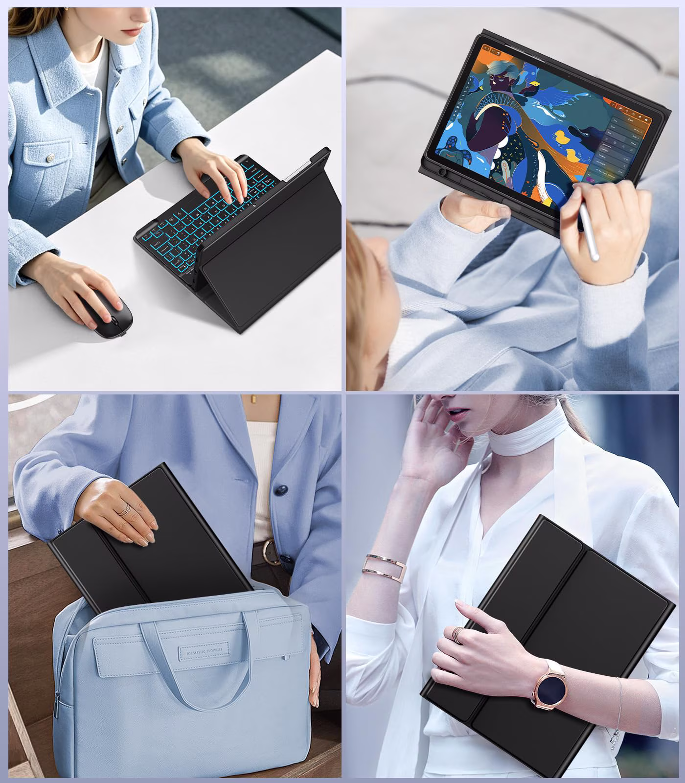 MoKo Case for Samsung Galaxy Tab A11 Plus/A9 Plus 11" Case with Keyboard & Mouse (2026/2024) - 7 Color Backlit Detachable Wireless Keyboard Cover with Pen Holder, Black