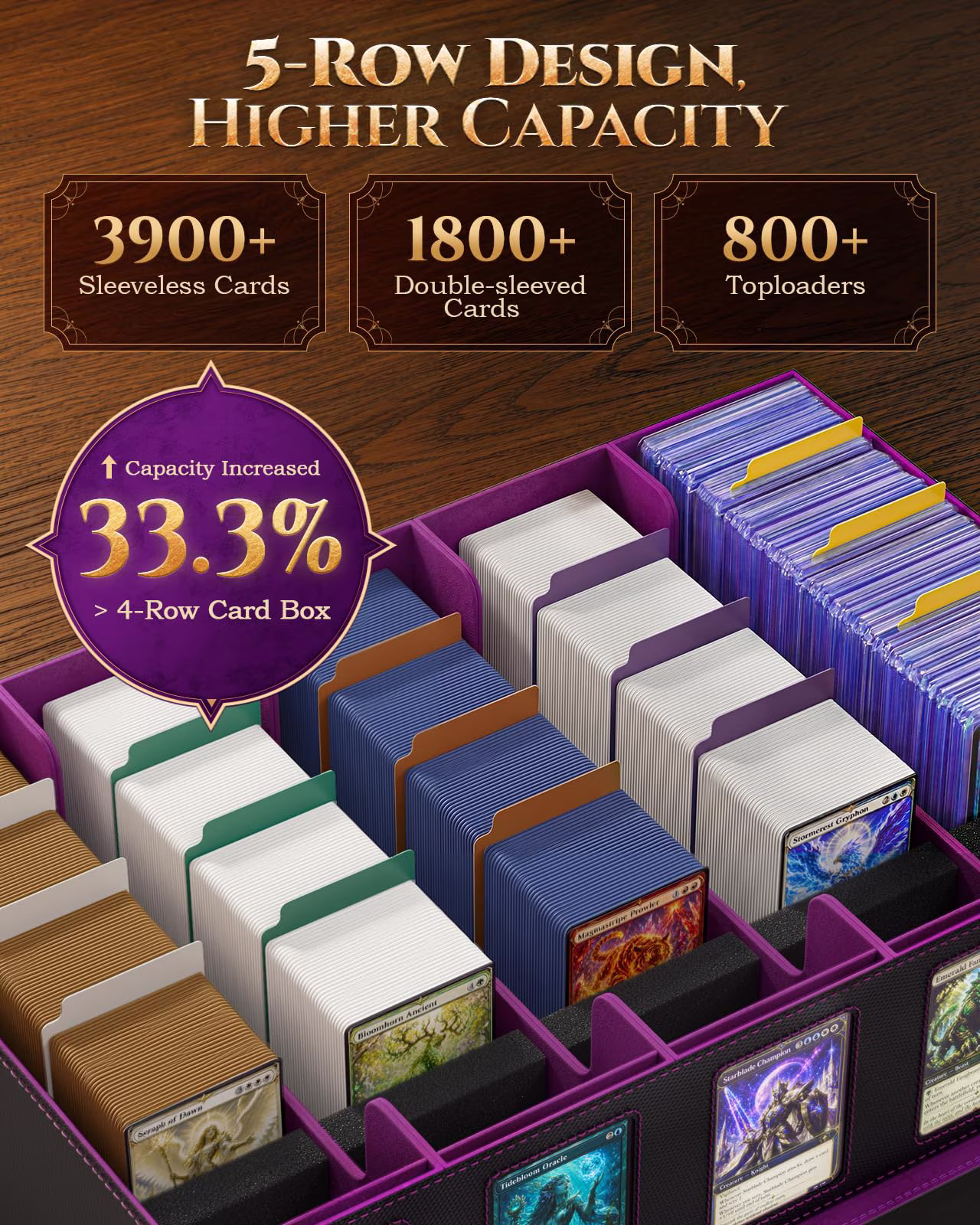 MoKo Trading Card Storage Box for MTG, 3900+ Card Storage Box with Commander Display & Handle, Top Loaders Organizer Case for Magic Game, TCG PTCG Sport Cards, Black Purple