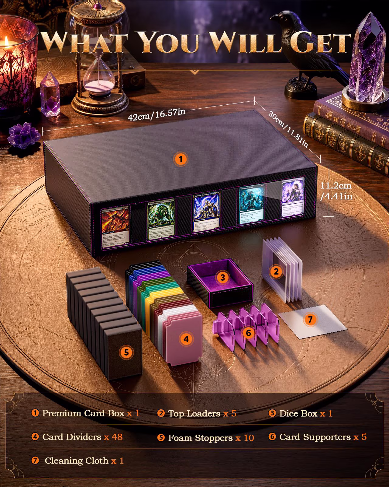 MoKo Trading Card Storage Box for MTG, 3900+ Card Storage Box with Commander Display & Handle, Top Loaders Organizer Case for Magic Game, TCG PTCG Sport Cards, Black Purple