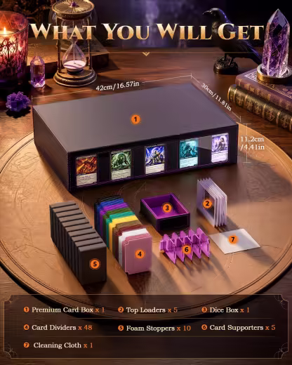 MoKo Trading Card Storage Box for MTG, 3900+ Card Storage Box with Commander Display & Handle, Top Loaders Organizer Case for Magic Game, TCG PTCG Sport Cards, Black Purple