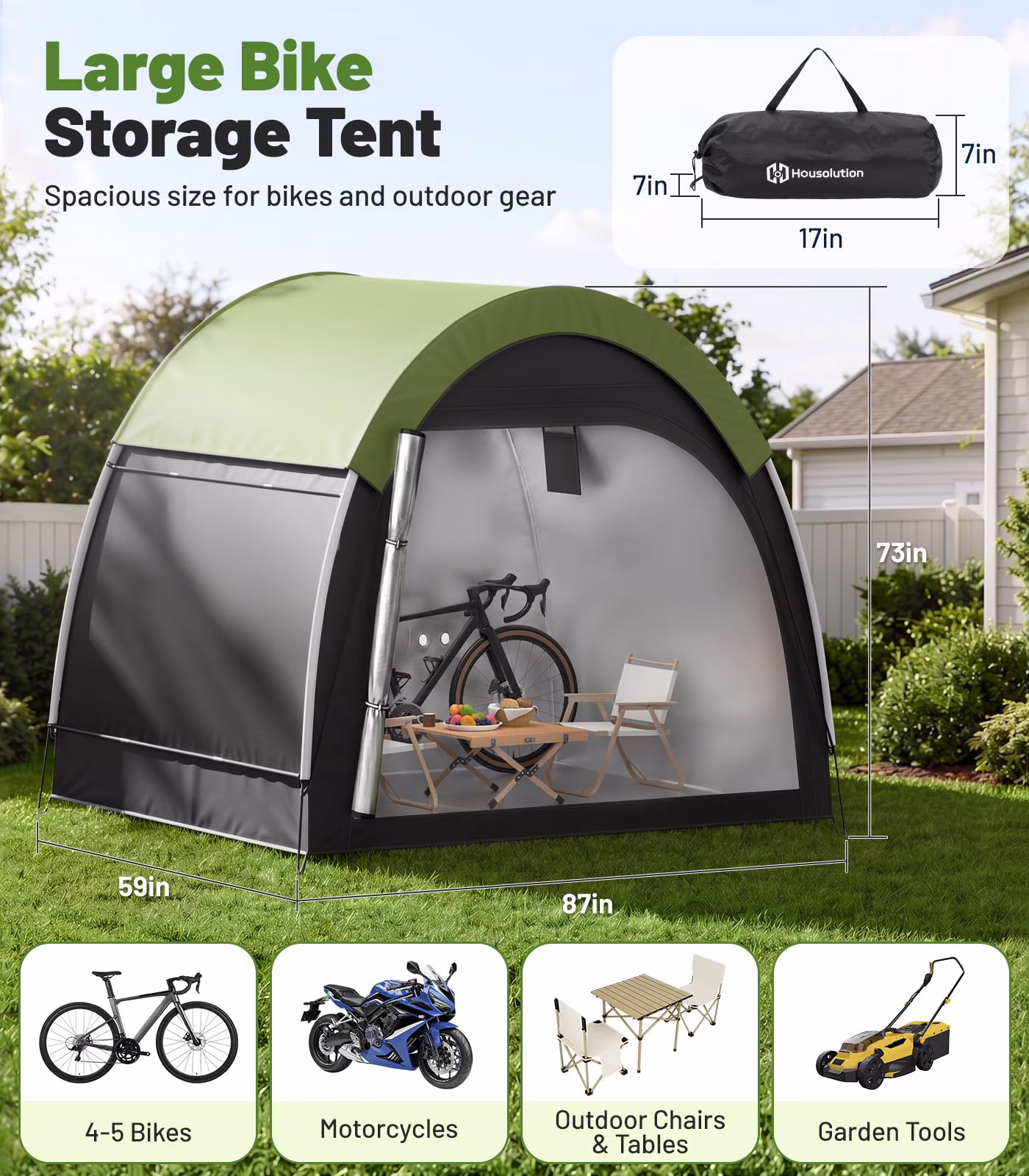 Housolution Bike Tent, Outdoor Bike Storage Shed, Waterproof Bicycle Cover with 210d Oxford, Portable Bicycle Tent for 4-5 Bikes, Lawn Mower, Backyard Storage