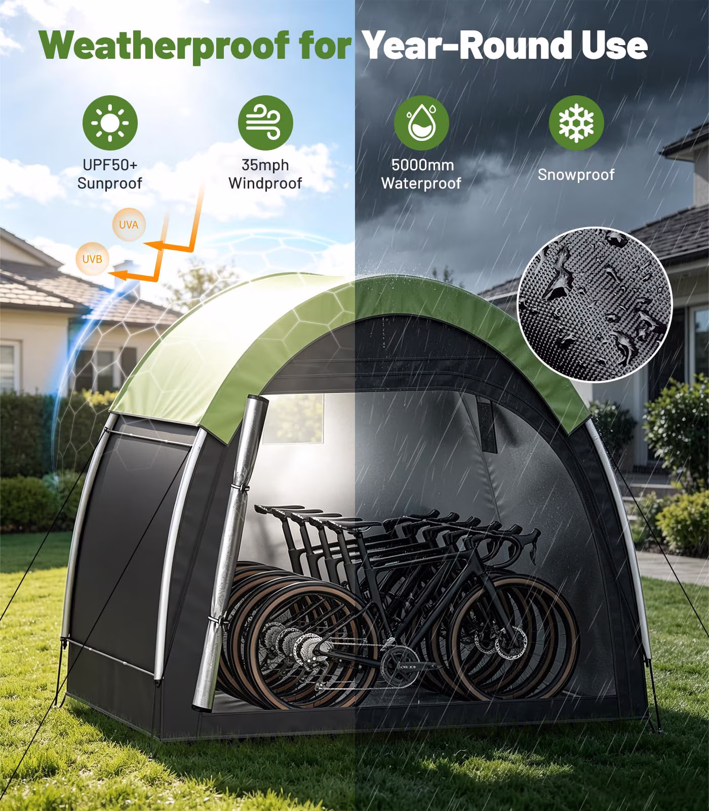 Housolution Bike Tent, Outdoor Bike Storage Shed, Waterproof Bicycle Cover with 210d Oxford, Portable Bicycle Tent for 4-5 Bikes, Lawn Mower, Backyard Storage