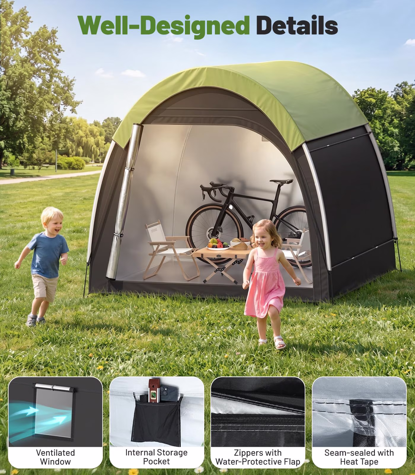 Housolution Bike Tent, Outdoor Bike Storage Shed, Waterproof Bicycle Cover with 210d Oxford, Portable Bicycle Tent for 4-5 Bikes, Lawn Mower, Backyard Storage