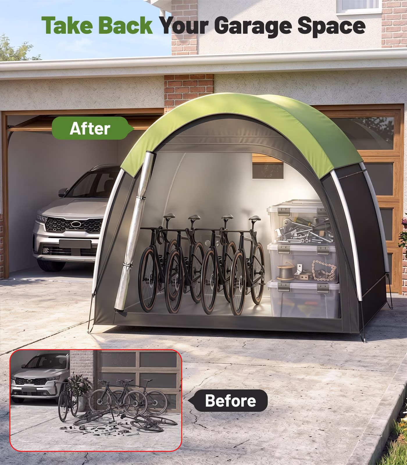 Housolution Bike Tent, Outdoor Bike Storage Shed, Waterproof Bicycle Cover with 210d Oxford, Portable Bicycle Tent for 4-5 Bikes, Lawn Mower, Backyard Storage