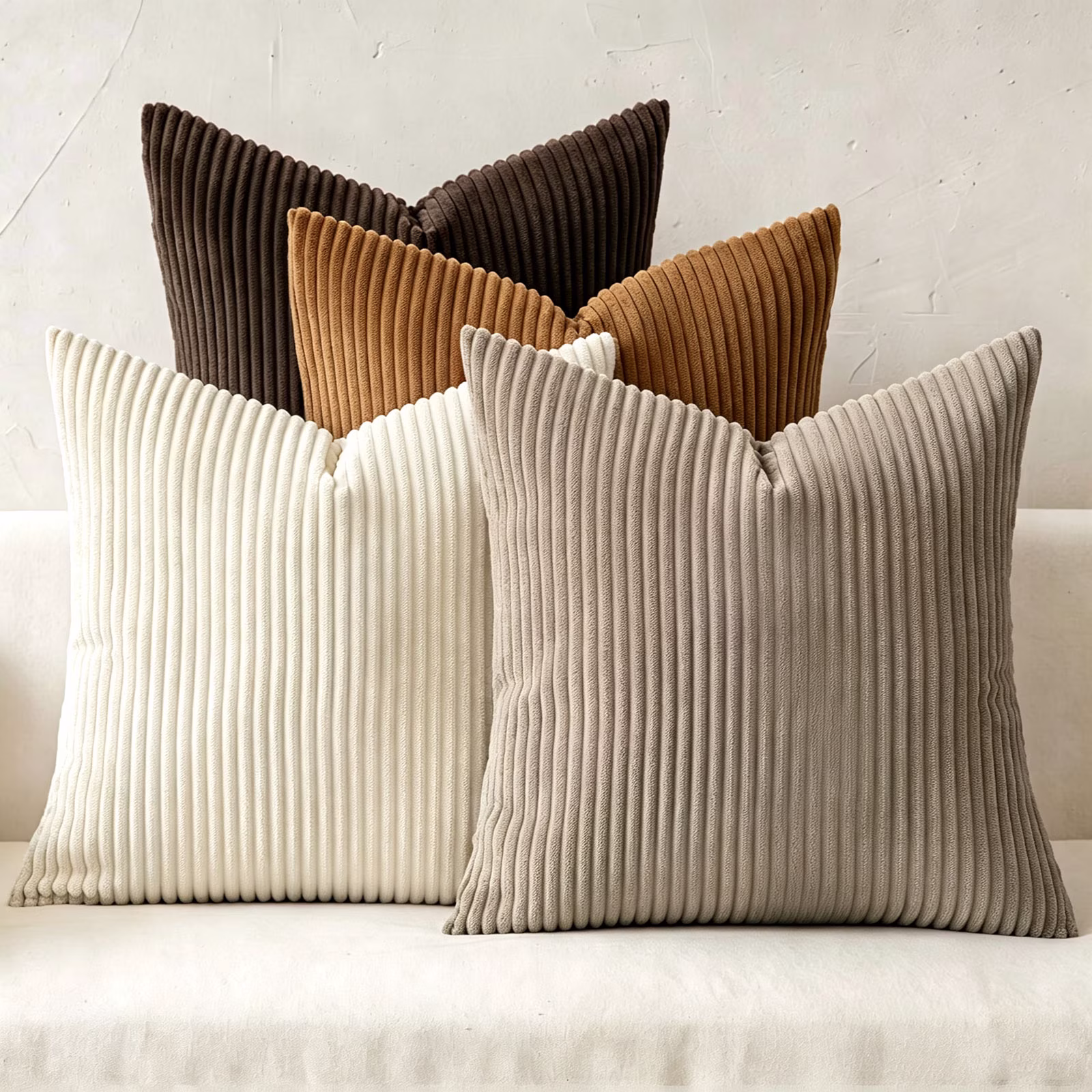 Lewondr Corduroy Throw Pillow Covers 18x18, Set of 4 Multi-Color Matching Square Soft Throw Pillow Cases Modern Stripes Couch Pillows for Living Room Home Bedroom Sofa Car Office Decor, 45x45cm/Brown