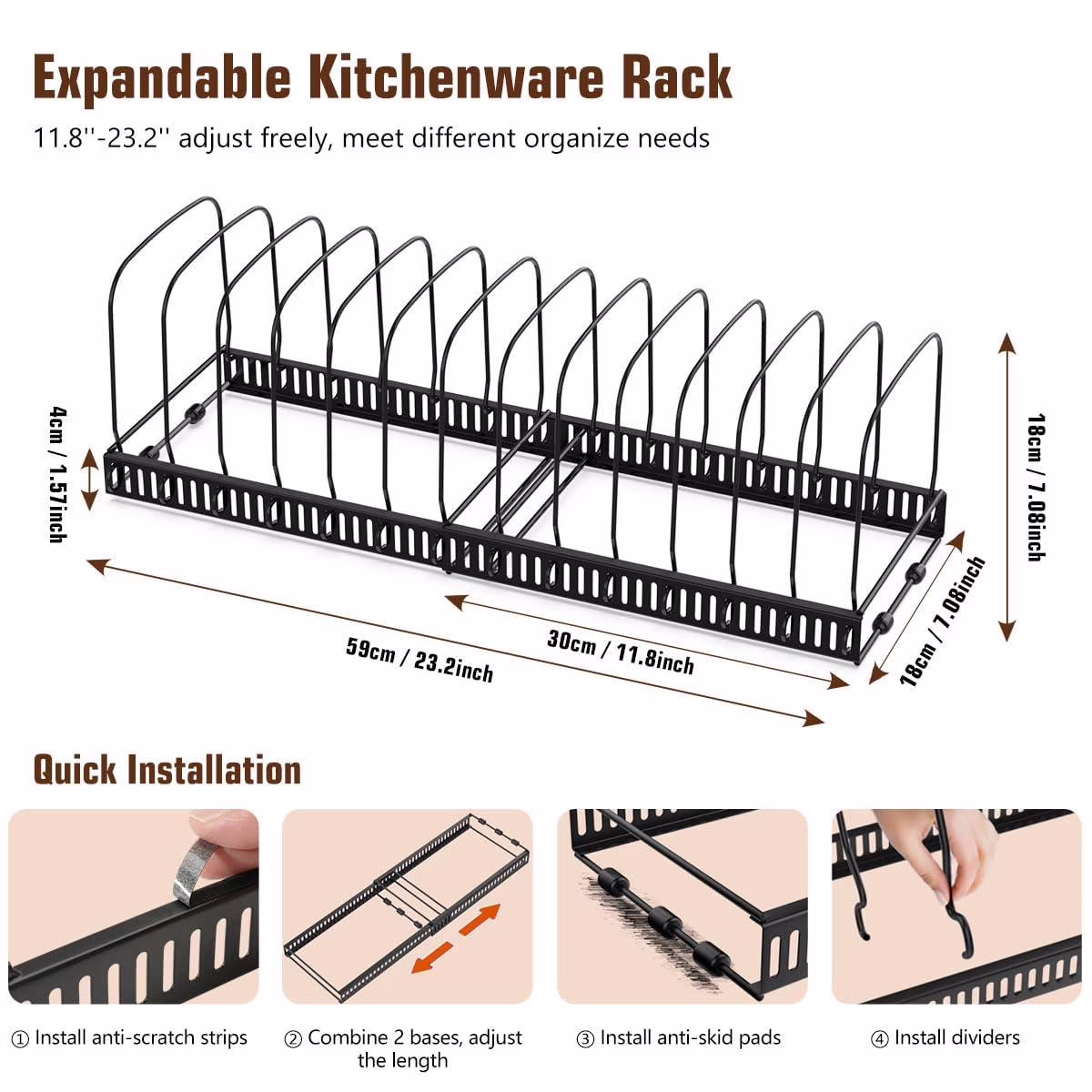 Housolution Cutting Board Organizer Rack, Expandable Baking Tray and Cookie Sheet Organizer with 14 Adjustable Dividers, Pot and Pan Organizer Rack for Cabinet, Black