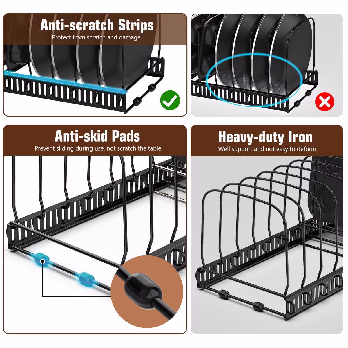 Housolution Cutting Board Organizer Rack, Expandable Baking Tray and Cookie Sheet Organizer with 14 Adjustable Dividers, Pot and Pan Organizer Rack for Cabinet, Black