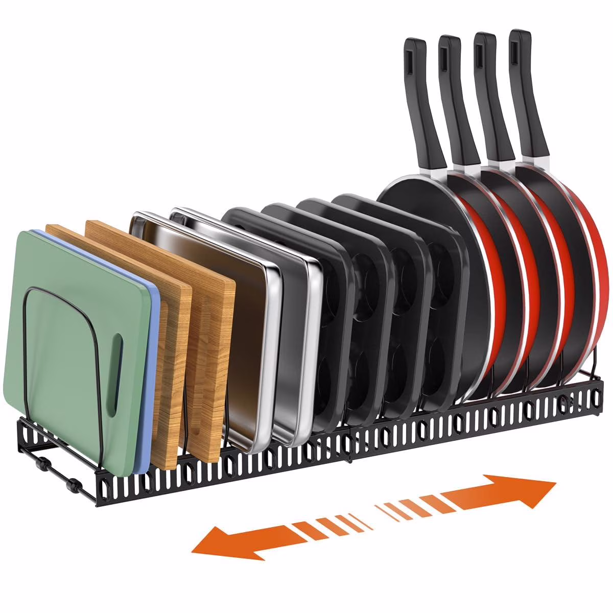 Housolution Cutting Board Organizer Rack, Expandable Baking Tray and Cookie Sheet Organizer with 14 Adjustable Dividers, Pot and Pan Organizer Rack for Cabinet, Black
