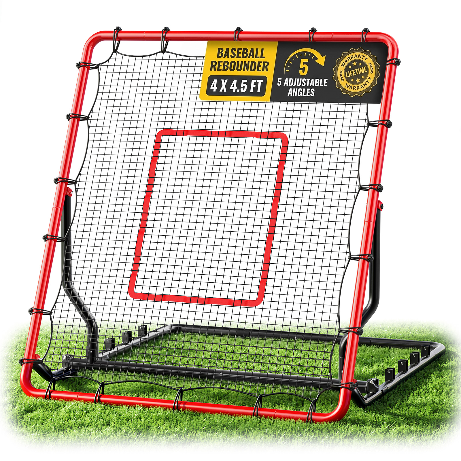 MoKo Baseball Rebounder Net, 4x4.5FT Pitch Back Trainer with 5 Adjustable Angles, Foldable Rebound Net.