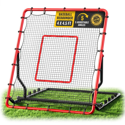 MoKo Baseball Rebounder Net, 4x4.5FT Pitch Back Trainer with 5 Adjustable Angles, Foldable Rebound Net.