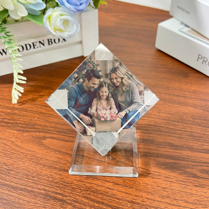 ✨ Custom Rotating Photo Crystal Cube For Dad – Father' Day Gift 📸
