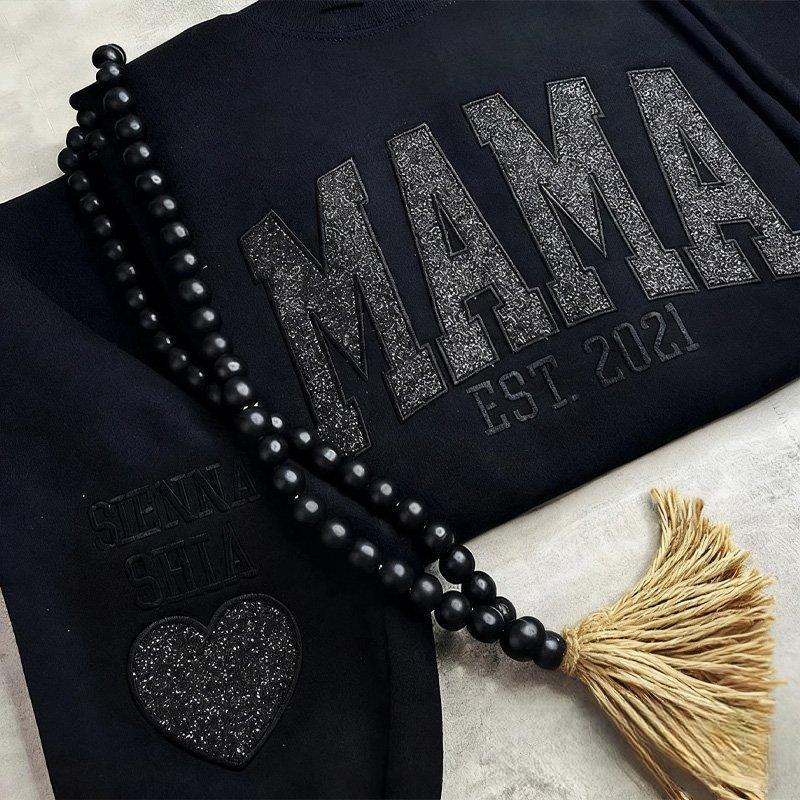 Custom Embroidered Glitter Vinyl MAMA Sweatshirt-Gift For Mom & Grandma source image 1