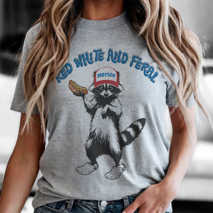 4th of July Funny Raccoon Graphic Tee – Red, White & Feral