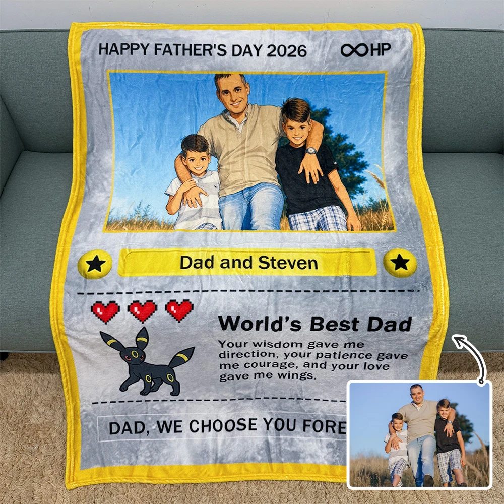 Custom Anime Photo Blanket "Best Dad Ever" Card Pokecard Style