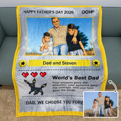 Custom Anime Photo Blanket "Best Dad Ever" Card Pokecard Style