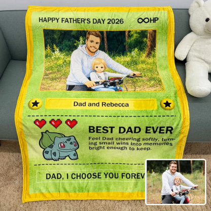 Custom Anime Photo Blanket "Best Dad Ever" Card Pokecard Style