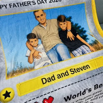 Custom Anime Photo Blanket "Best Dad Ever" Card Pokecard Style