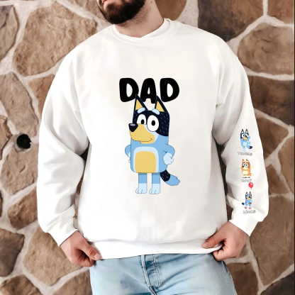 Custom Cartoon DAD Sweatshirt with Kid's Name on Sleeve