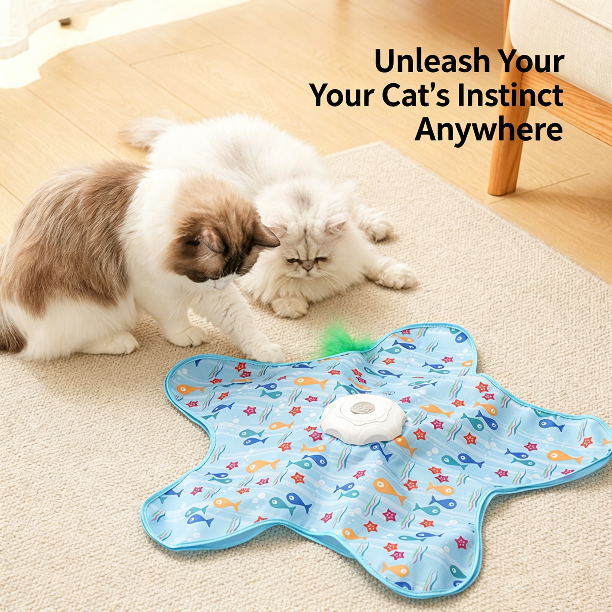 Automatic Hidden Feather Cat Toy Mat, Interactive Moving Flutter Toy for Indoor Cats
