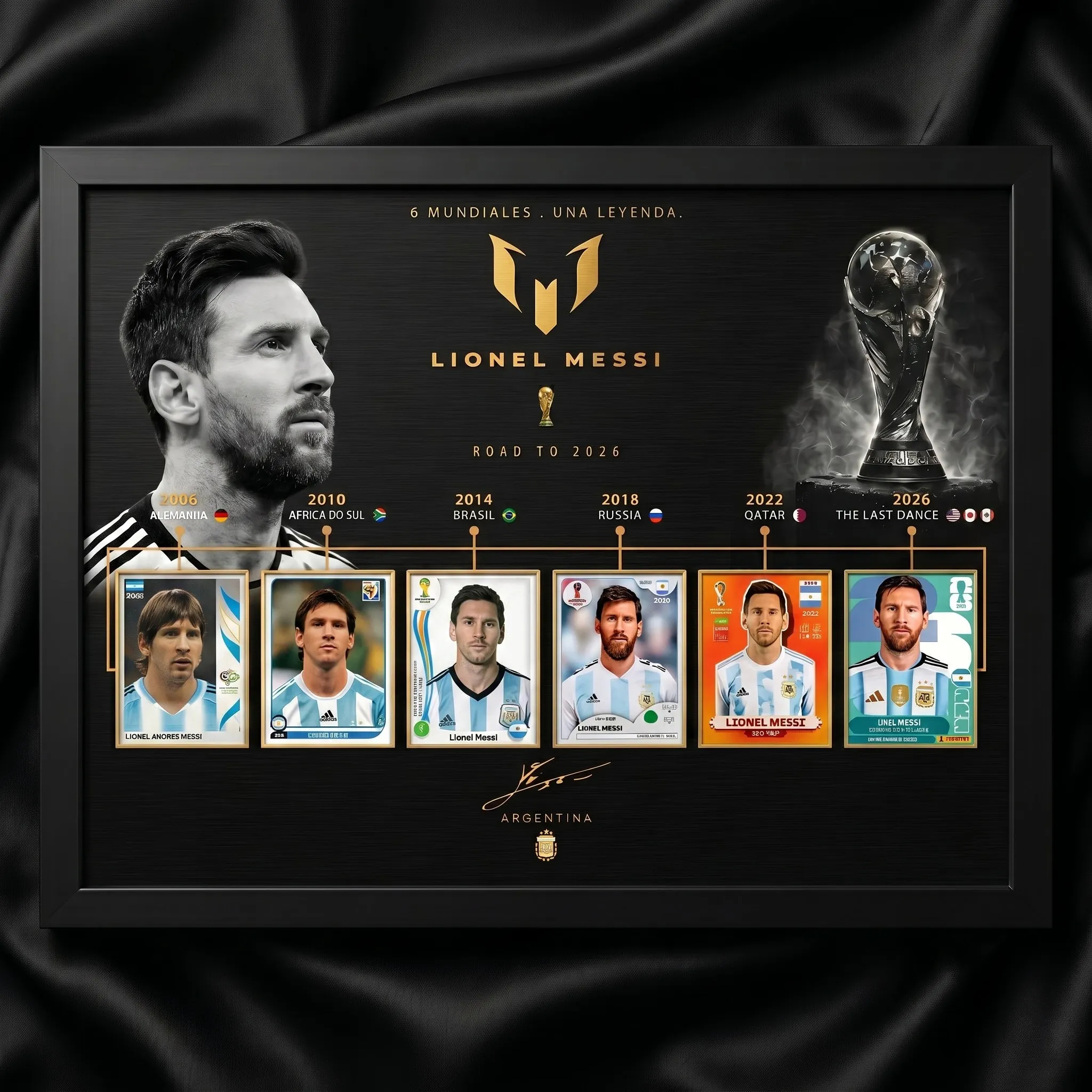 Acrylic Lionel Messi "Una Leyenda" Luxury Frame – 6x World Cup Career Evolution Frame (2006-2026)