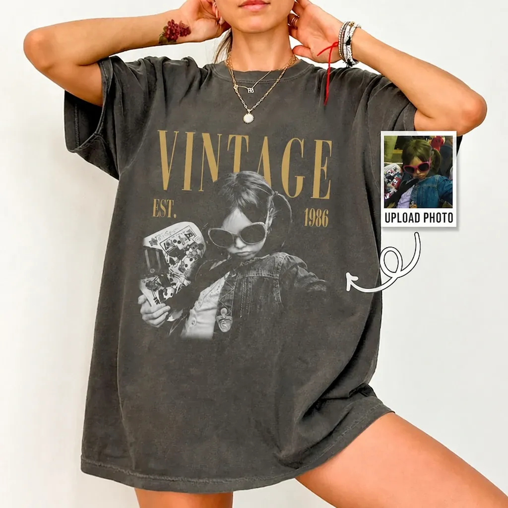 Personalised Vintage Photo And Year Birthday Shirt
