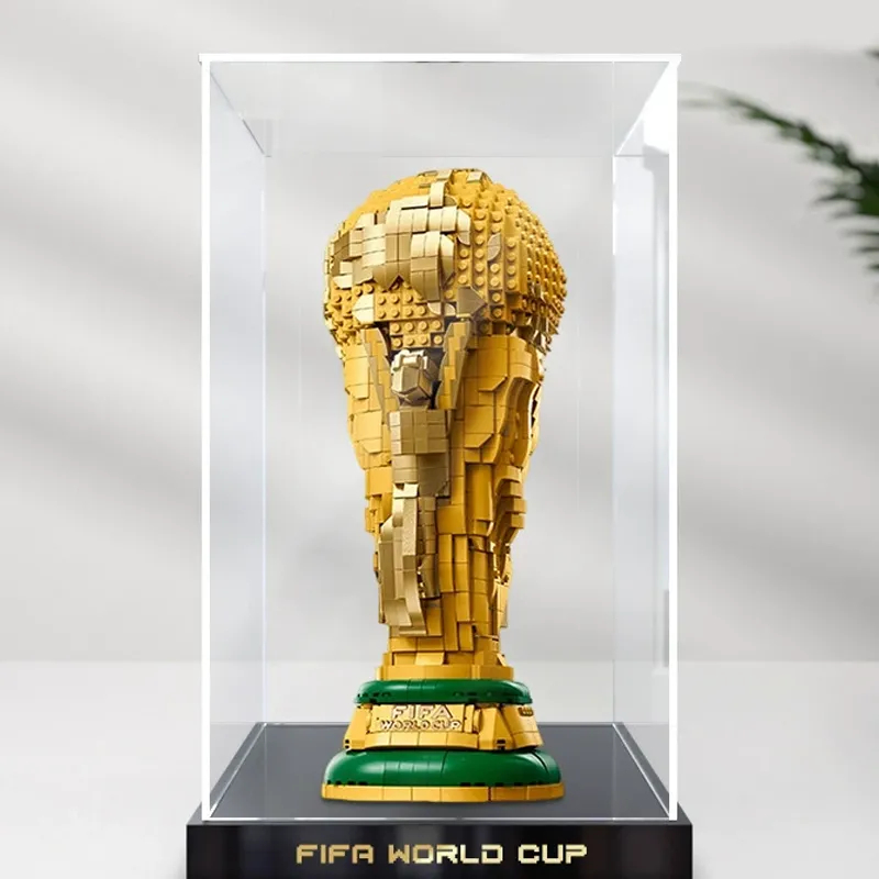 Custom LED Display Case for World Cup Trophy Building Block Model | Personalized Acrylic Name Display Box