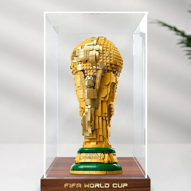 Custom LED Display Case for World Cup Trophy Building Block Model | Personalized Acrylic Name Display Box