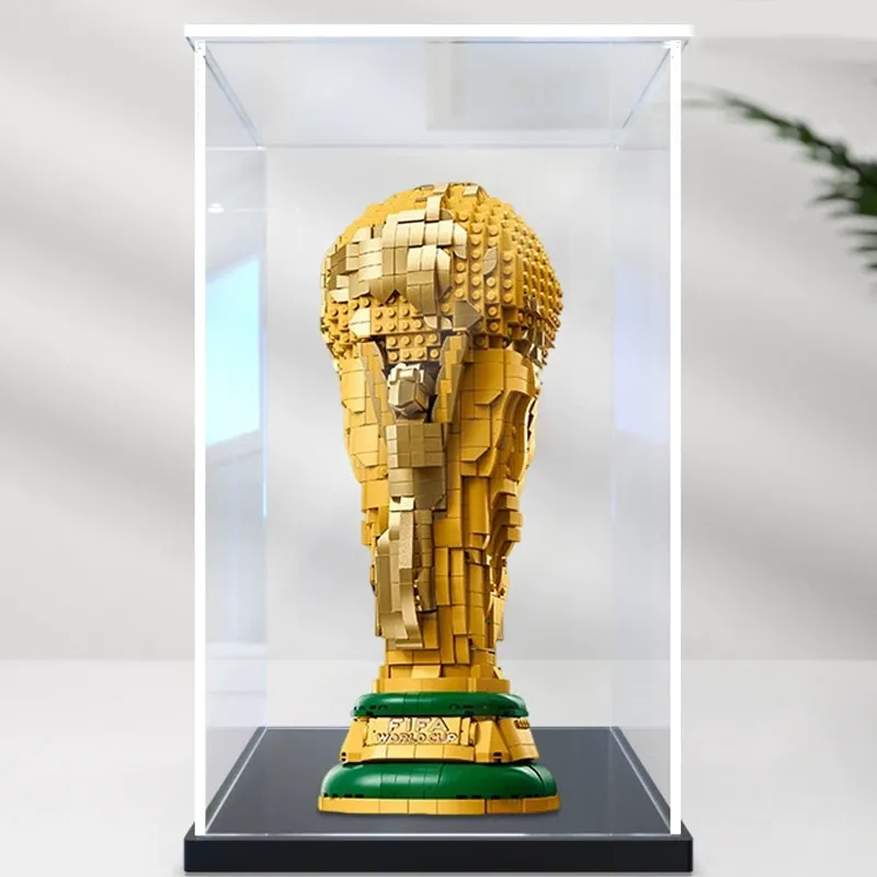 Custom LED Display Case for World Cup Trophy Building Block Model | Personalized Acrylic Name Display Box