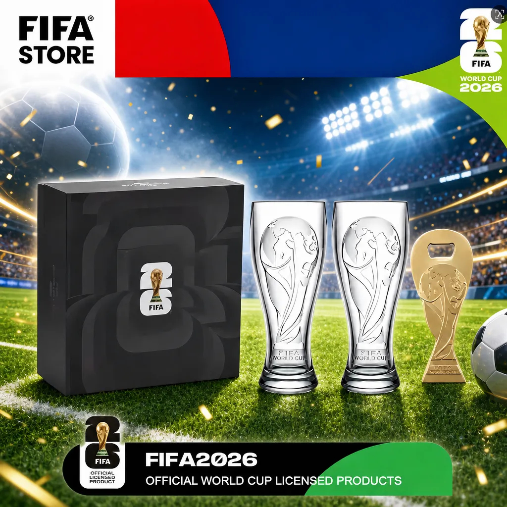 World Cup 2026™ Trophy Crystal Glass Set with Gold Bottle Opener – Collector's Gift Box