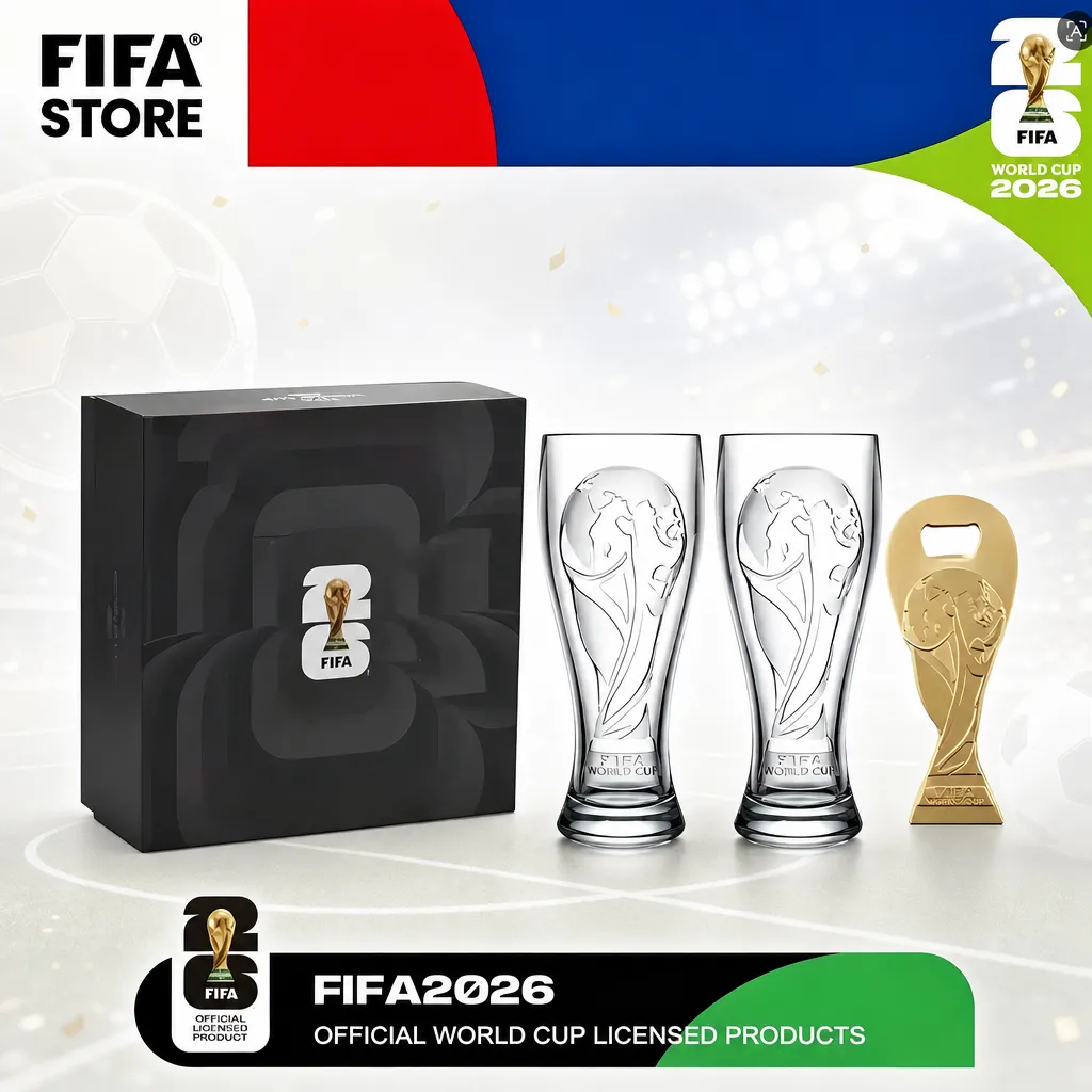 World Cup 2026™ Trophy Crystal Glass Set with Gold Bottle Opener – Collector's Gift Box