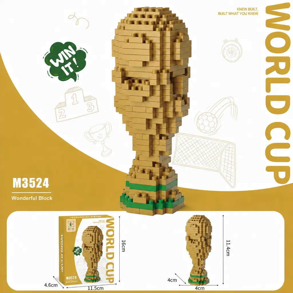 Gold Soccer Trophy Building Block Set in Small Large Sizes