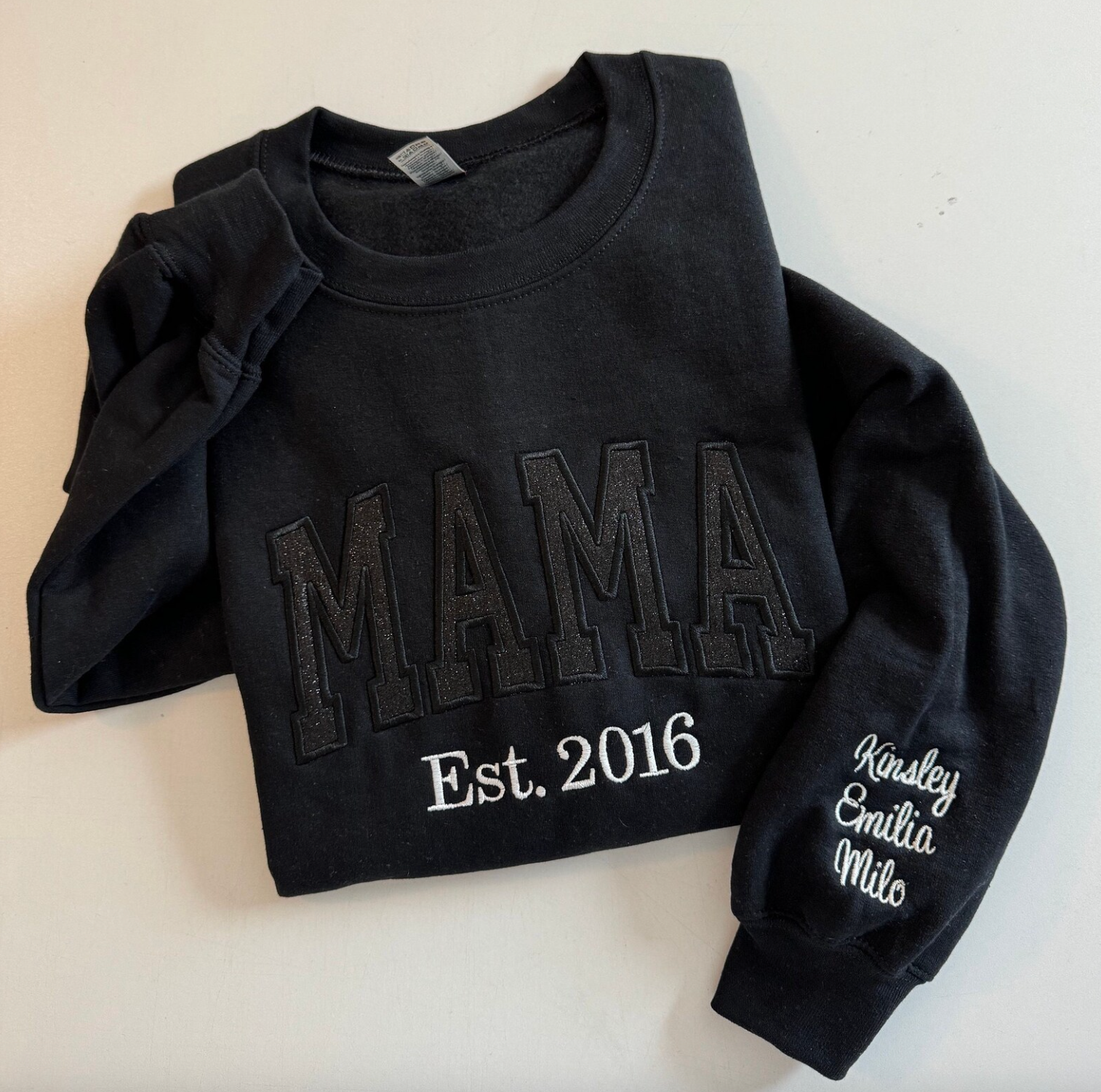 Custom Embroidered Glitter Vinyl MAMA Sweatshirt-Gift For Mom & Grandma source image 3