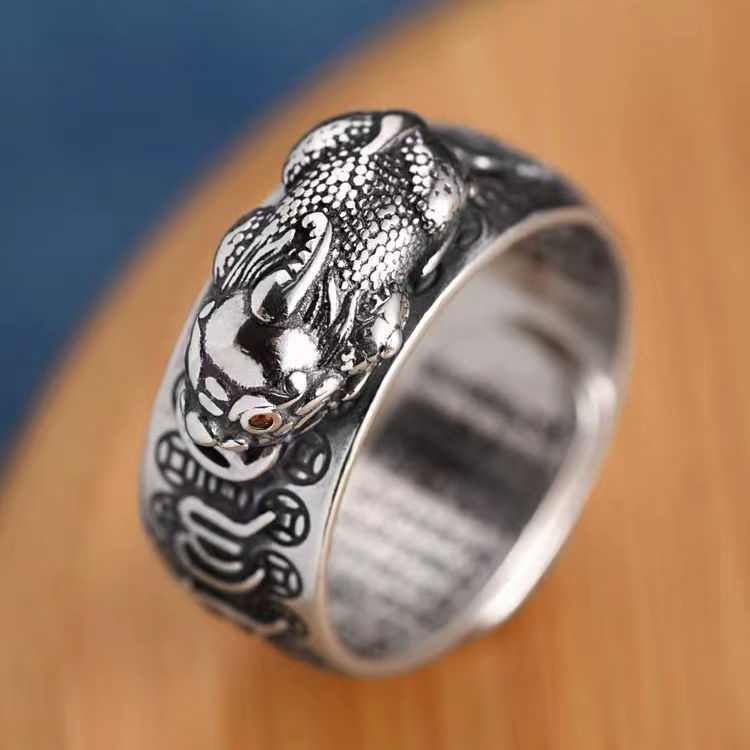 Six-character mantra vintage heart sutra pixiu ring