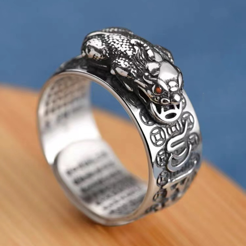 Six-character mantra vintage heart sutra pixiu ring
