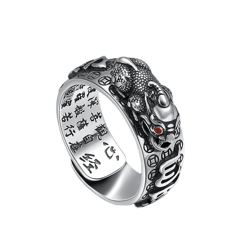 Six-character mantra vintage heart sutra pixiu ring
