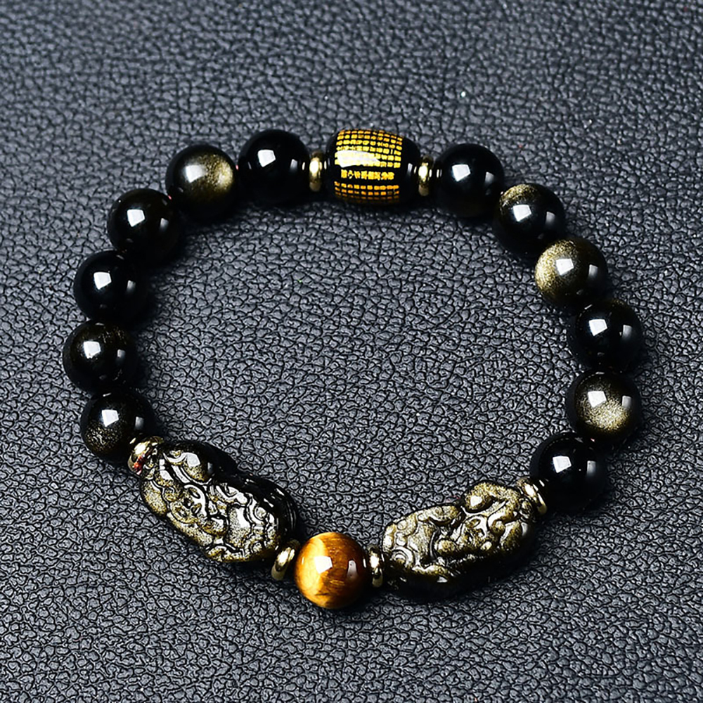Natural Gold Obsidian Double Pixiu Bracelet