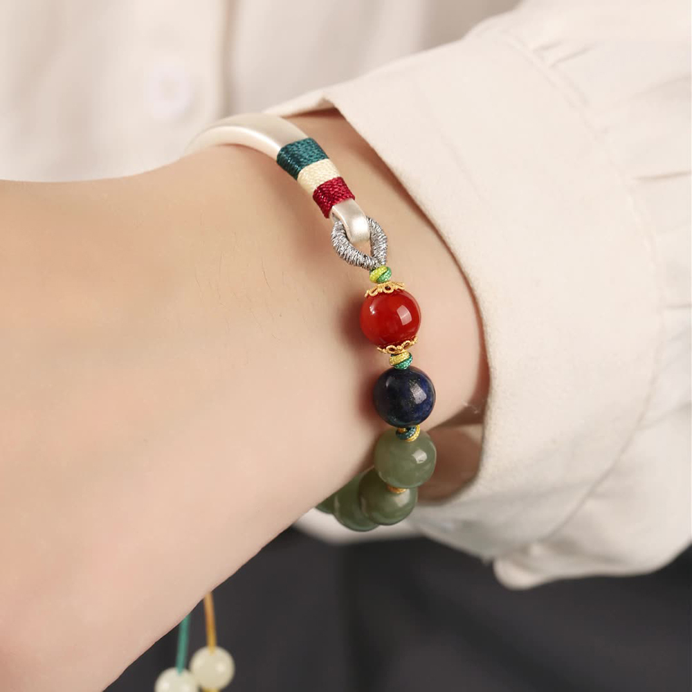 Dragon Knot Hetian Jade Bracelet 999 Sterling Silver