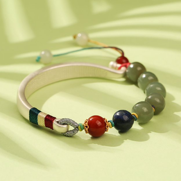 Dragon Knot Hetian Jade Bracelet 999 Sterling Silver