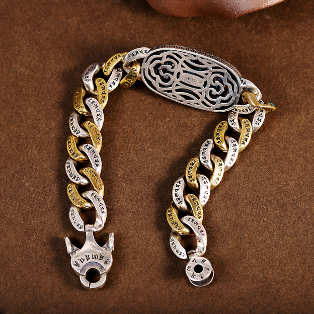 Vintage Thai Silver Rotating Dzi Bead Men's Bracelet