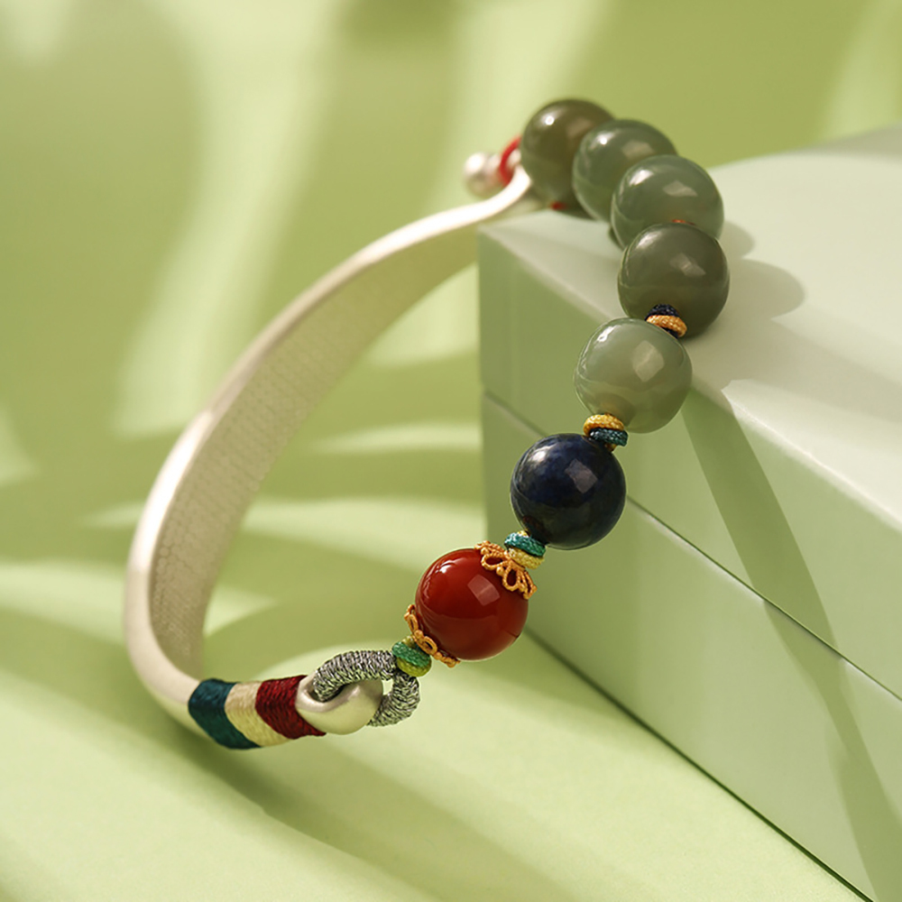 Dragon Knot Hetian Jade Bracelet 999 Sterling Silver